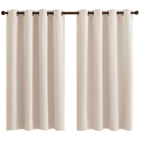 Rideau Occultant Thermique - 2 Panneaux Courts Isolants Anti-Froid/Bruit à Oeillets - pour Salon, Chambre (Enfant/Adulte), Dressing - 140x160cm Beige Écru