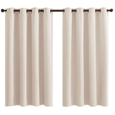 Rideau Occultant Thermique - 2 Panneaux Courts Isolants Anti-Froid/Bruit à Oeillets - pour Salon, Chambre (Enfant/Adulte), Dressing - 140x160cm Beige Écru