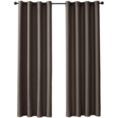 Rideau Occultant Thermique à Oeillets - 1 Pièce 132x160cm - Décoration Fenêtre pour Salon et Chambre - Café