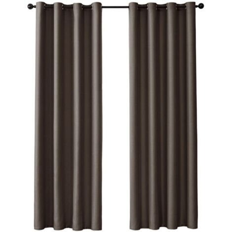Rideau Occultant Thermique à Oeillets - 1 Pièce 132x160cm - Décoration Fenêtre pour Salon et Chambre - Café