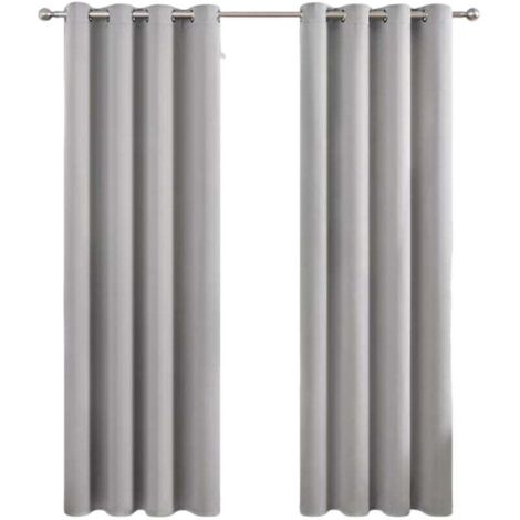 Rideau Occultant Thermique à Oeillets - 1 Pièce 132x213cm - Décoration Fenêtre pour Salon et Chambre - Gris Clair