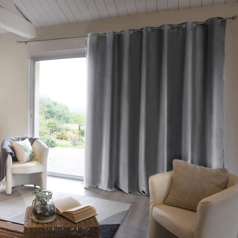 Rideau occultant thermique à œillets gris 280x260
