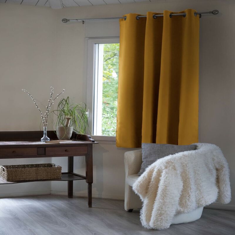 Rideau occultant thermique à œillets jaune 140x180