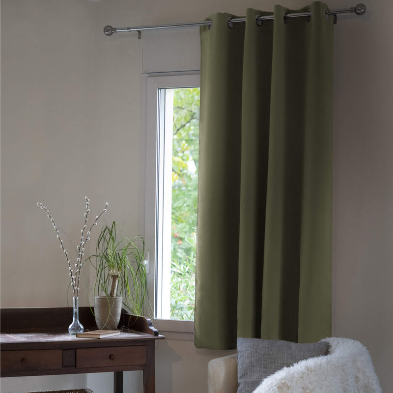 Rideau occultant thermique à œillets kaki 140x180