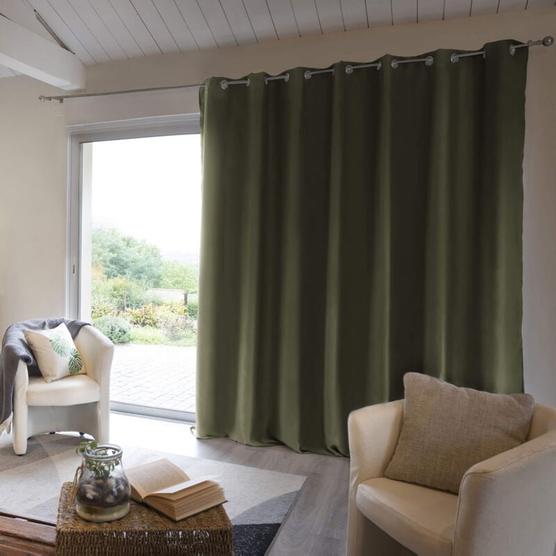 Rideau occultant thermique à œillets kaki 280x260