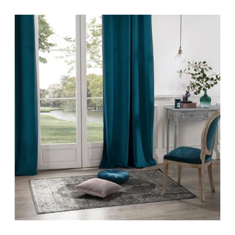 Rideau Occultant Velours 'Dolce' 140x260cm Bleu Canard