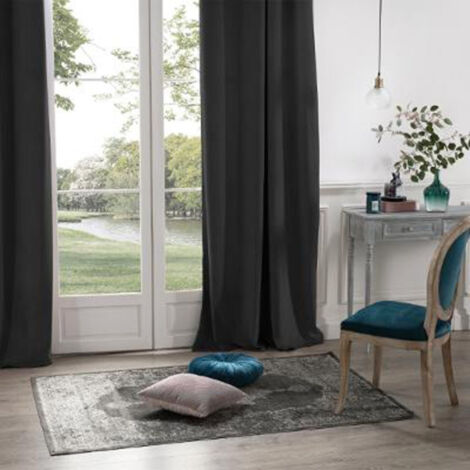 Rideau Occultant Velours "Dolce" 140x260cm Gris Foncé