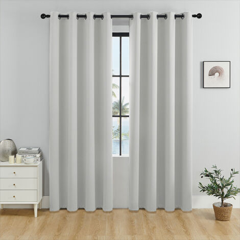 Rideau Occultants Isolant Thermique Lumière Bloquer Salon à Oeillets Tissu Lourd pour Chambre, Prêt Poser, 140L X 200H cm, Gris Argenté, 2 Pièces