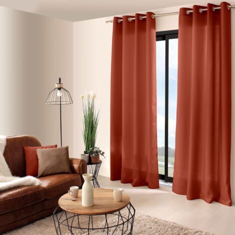 Rideau oeillets CHABY 140x240 cm polyester bachette TERRE CUITE