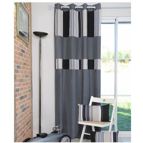 Rideau panneau - 135 x 260 cm - lorette bande parement - Gris