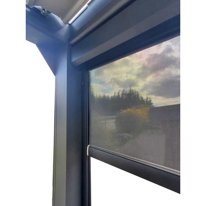 Green Outside - Rideau manuel 4m noir sable pour pergola bioclimatique Actual RAL2100 - coffre aluminium à fixer sur coté 4m -avec système intégré de