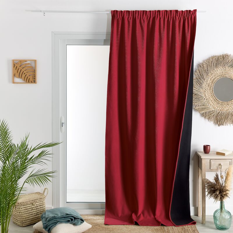 Rideau thermique phonique et semi occultant à galons fronceurs KONFOR Rouge 140x260 cm