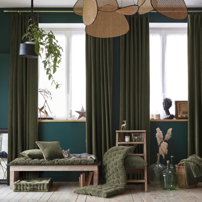 Rideau à pinces velours 140x270 cm kaki