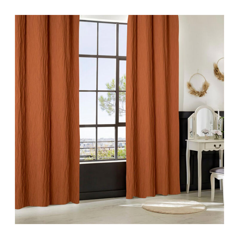 Rideau Plissé à Œillets 'Maëly' 135x260cm Terracotta