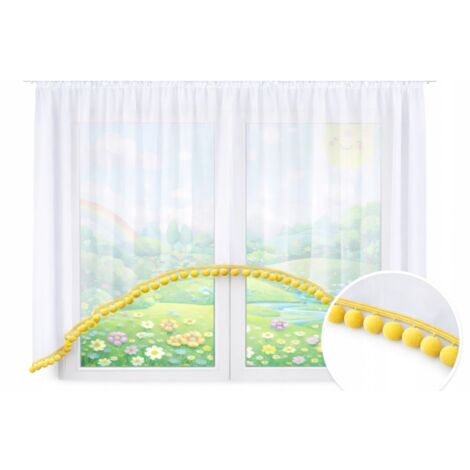 Rideau pour enfant (fille ou garçon), joli avec pompons, 500 x 145 cm, jaune