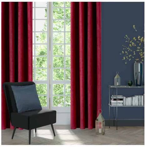 Rideau rouge aspect velours 145x260cm – 100% polyester – Tête de rideau 8 oeillets – Ourlets pour finition soignée – Linder
