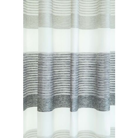 Rideau semi-transparent gris à rayures transversales 140x245 cm polyester entretien simple