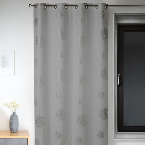 Rideau shantung imprimés motifs argent Gris clair 140x260 cm