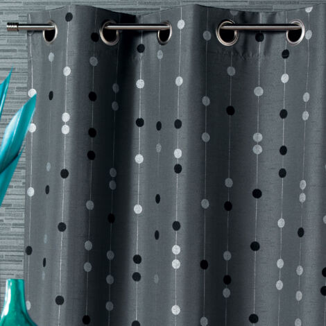 Rideau shantung motif de boules tissées Gris clair 140x260 cm
