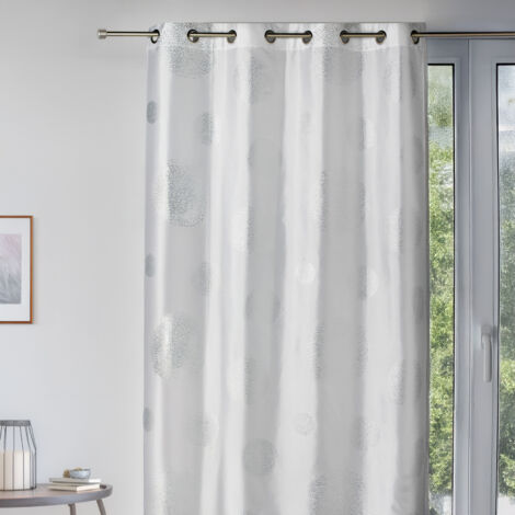 Rideau taffetas motif de ronds argentés Blanc 140x260 cm