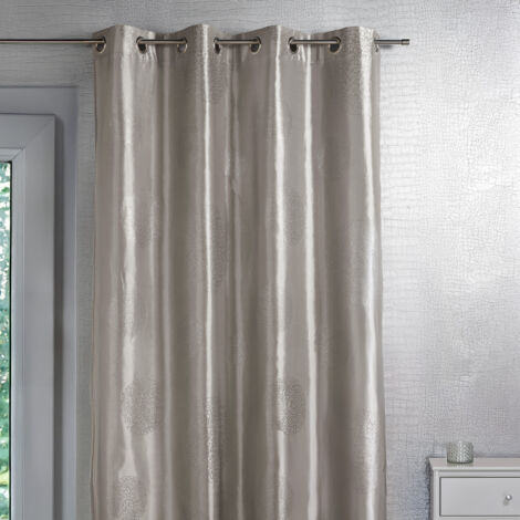 Rideau taffetas motif de ronds argentés Gris clair 140x260 cm