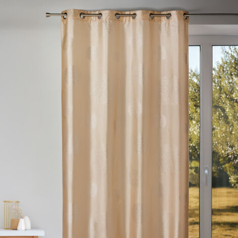 Rideau taffetas motif de ronds argentés Ivoire 140x260 cm