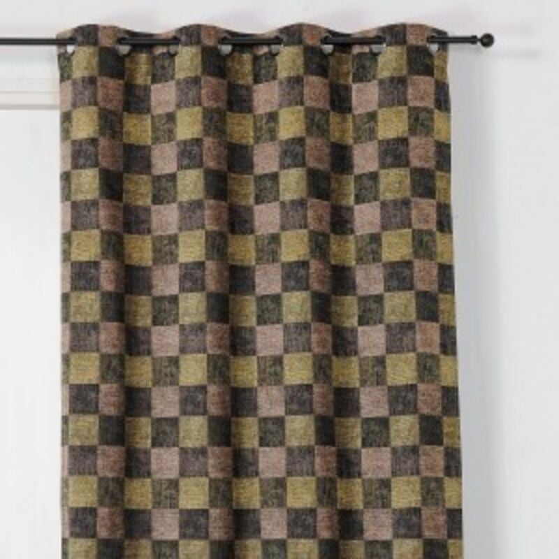 Linder - Rideau à carreaux vert olive - 135x250cm - Vert olive