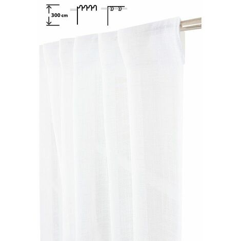 Rideau Tamisant 135 x 300 cm à Galon Fronceur et Pattes Cachées Grande Hauteur Effet Lin Uni Blanc - Blanc