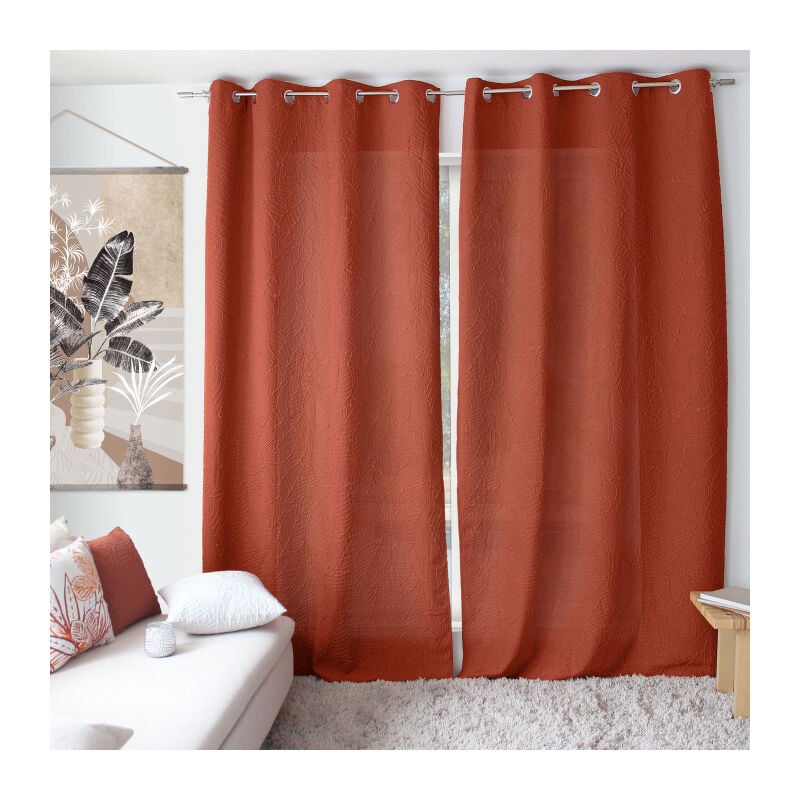 Rideau tamisant aspect gaufré terre cuite 135x240cm - 135x240cm - Terre cuite