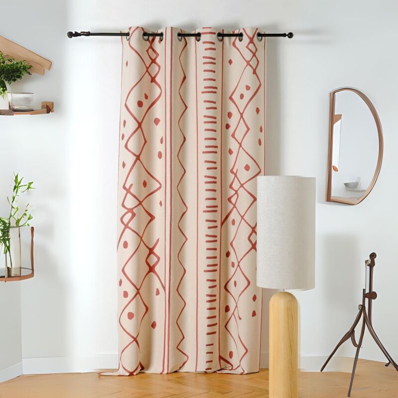 Rideau d'ameublement motifs ethniques "Nazca" - 140x260cm - Terre cuite