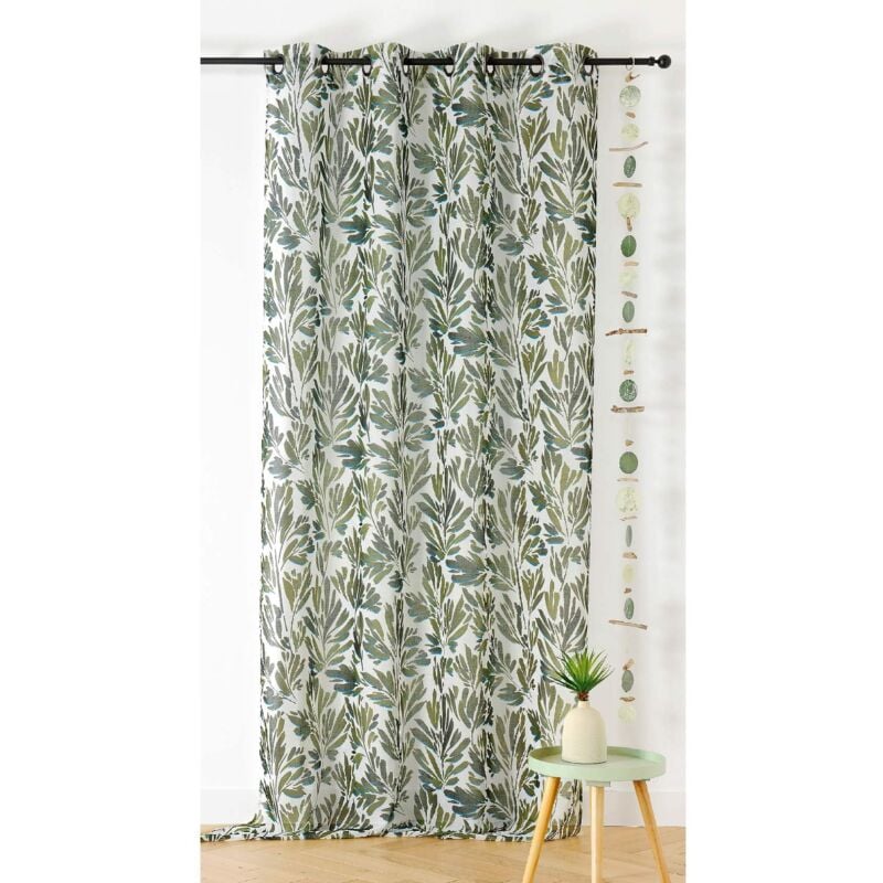 Rideau tamisant aux feuillages aquarellés Vert 140x280 cm