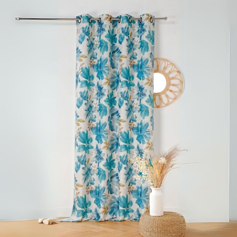 Rideau tamisant aux fleurs aquarellées Bleu 145x260 cm