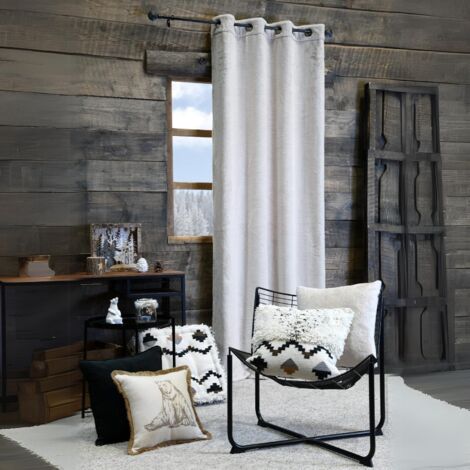 Rideau tamisant beige 140x260 cm – Imitation fourrure – 100% polyester – 8 oeillets ronds argent – Lavable en machine 30°C