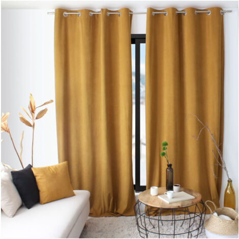 Rideau tamisant en velours Jaune moutarde 140x260 cm
