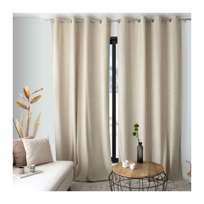 Rideau velours câlin 100% Polyester - 140x260cm - Ecru