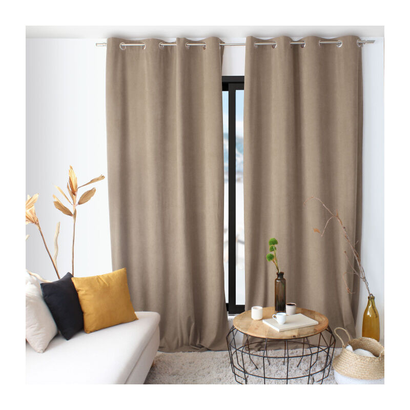 Rideau velours câlin 100% Polyester - 140x260cm - Naturel