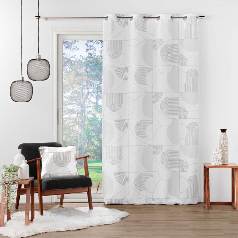 Rideau a oeillets 140 x 260 cm polyester imprime esquisse Blanc