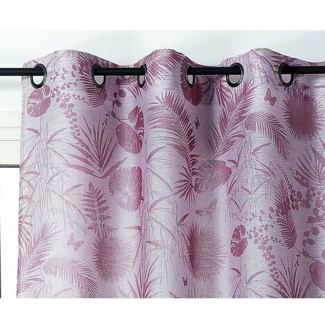 Rideau tamisant motif tropical rose - 140x270cm - Rose