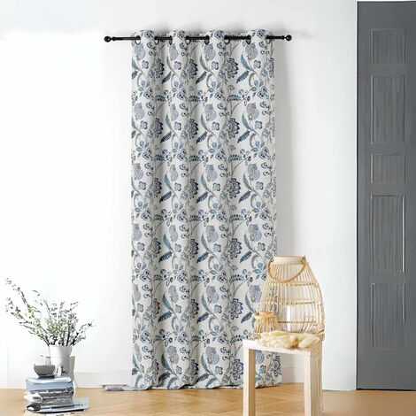 Rideau tamisant vintage floral Bleu Outremer 140x240 cm