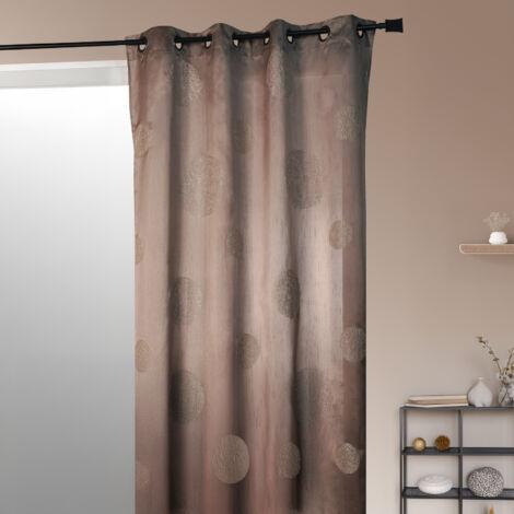 Rideau taupe en shantung brodé ronds mêlés Taupe 140x260 cm