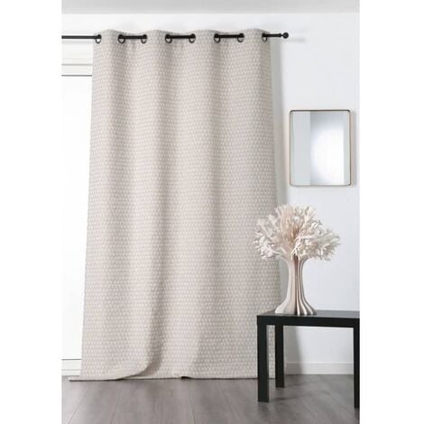 Rideau tendance motif petit triangle - 140x260cm - Ecru