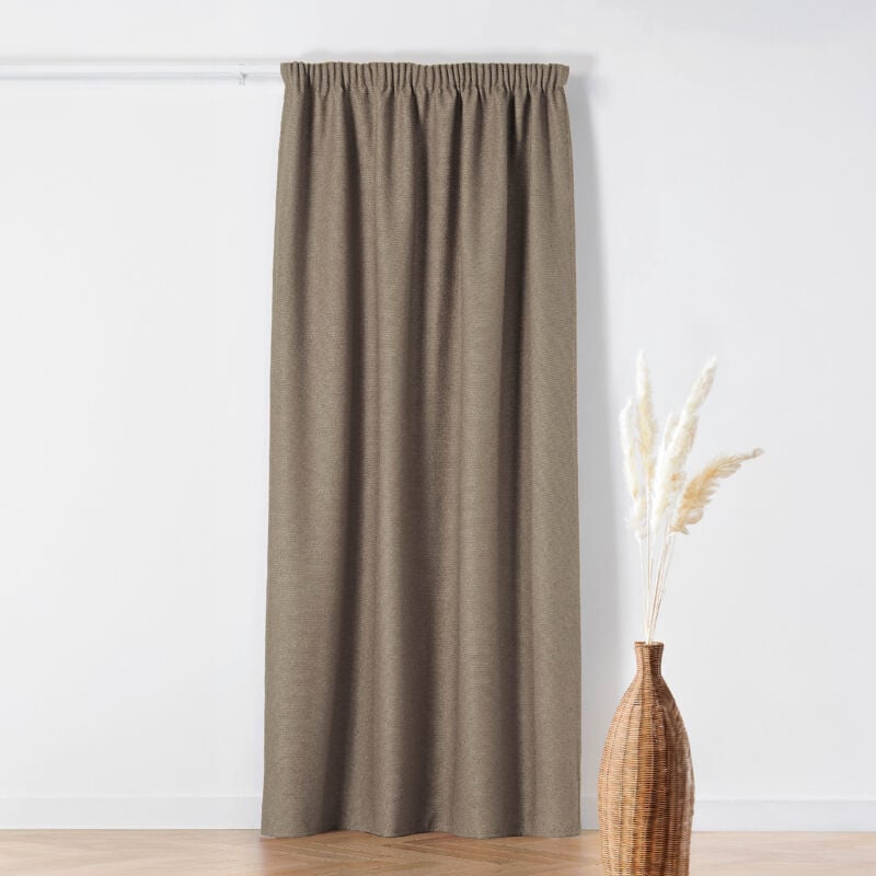 Rideau Thermique à Galon Fronceur - Effet Bouclette Taupe 140x260 cm