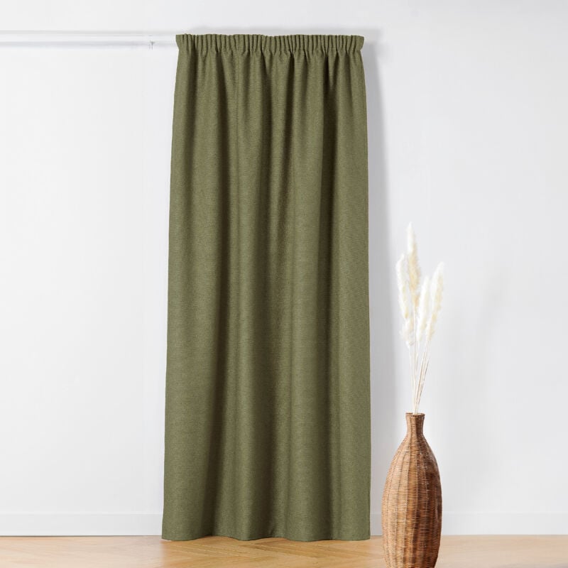 Rideau Thermique à Galon Fronceur - Effet Bouclette Vert Olive 140x260 cm
