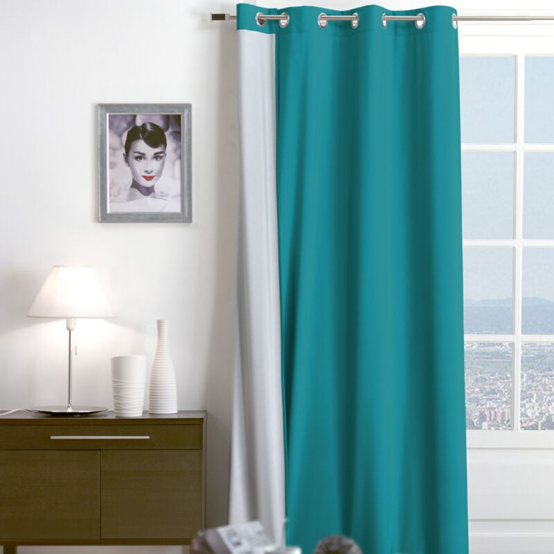 Rideau thermique à œillets et déperlant Bleu azur 140x250 cm