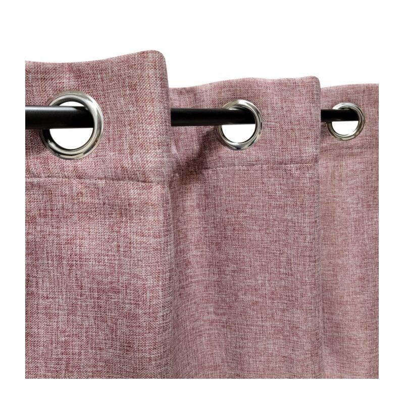 Rideau thermique effet lin chiné doublé polaire ton sur ton à œillets, Bordeaux - 135x240cm prêt a poser Atout Ciel