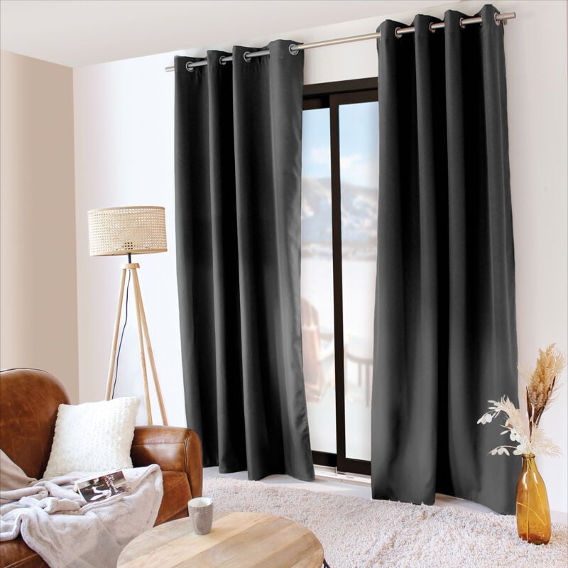 Decostars - Rideau thermique en microfibre doublée Gris Foncé 135x240 cm