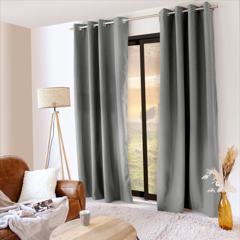 Decostars - Rideau thermique en microfibre doublée Gris clair 135x240 cm