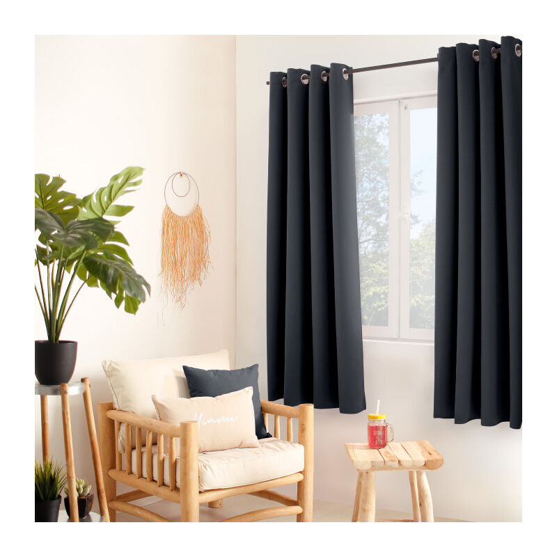 Rideau thermique doublé polaire 140x180cm - 140x180cm - Gris anthracite