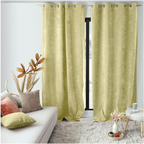 Rideau thermique en velours doublé polaire Vert tilleul 140x260 cm