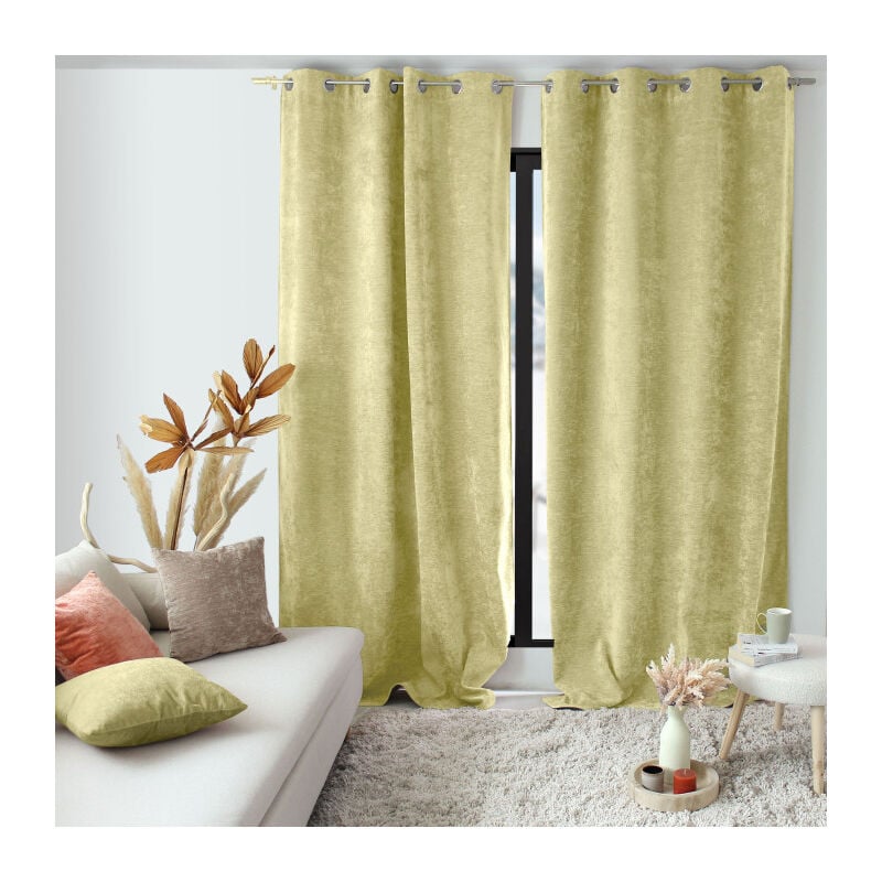 Enjoy Home - Rideau thermique en velours tramé 'Velvet' - 140x260cm - Vert tilleul